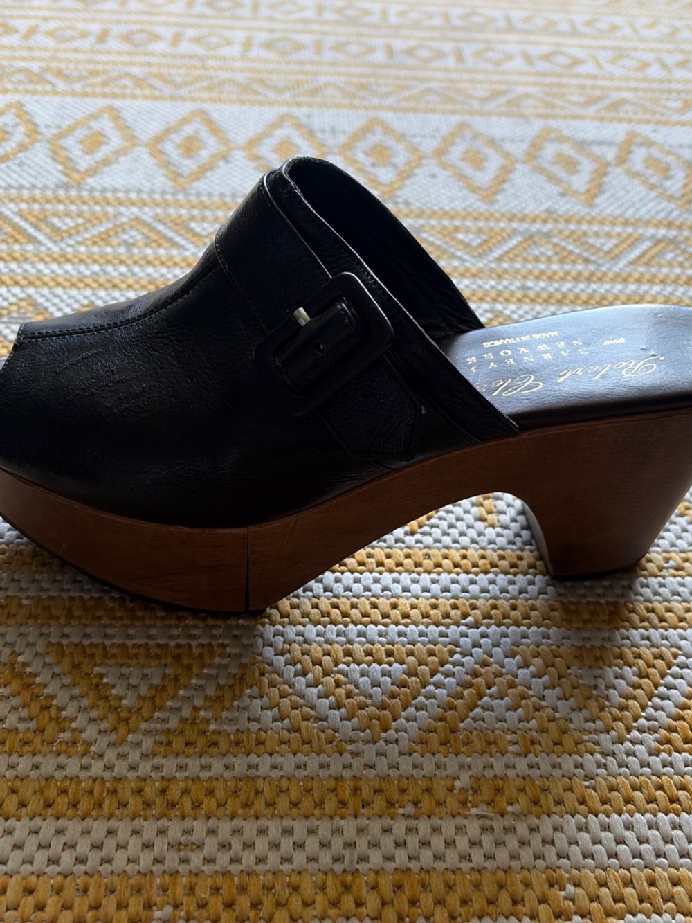 Robert Clergerie black leather peep toe clog